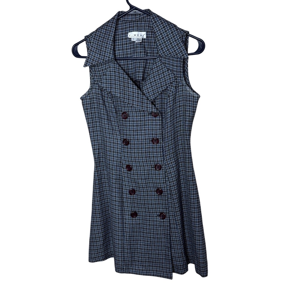 Rampage Vintage 90s Blue Plaid Double Breasted Sleeveless‎ Mini Dress Sz 5